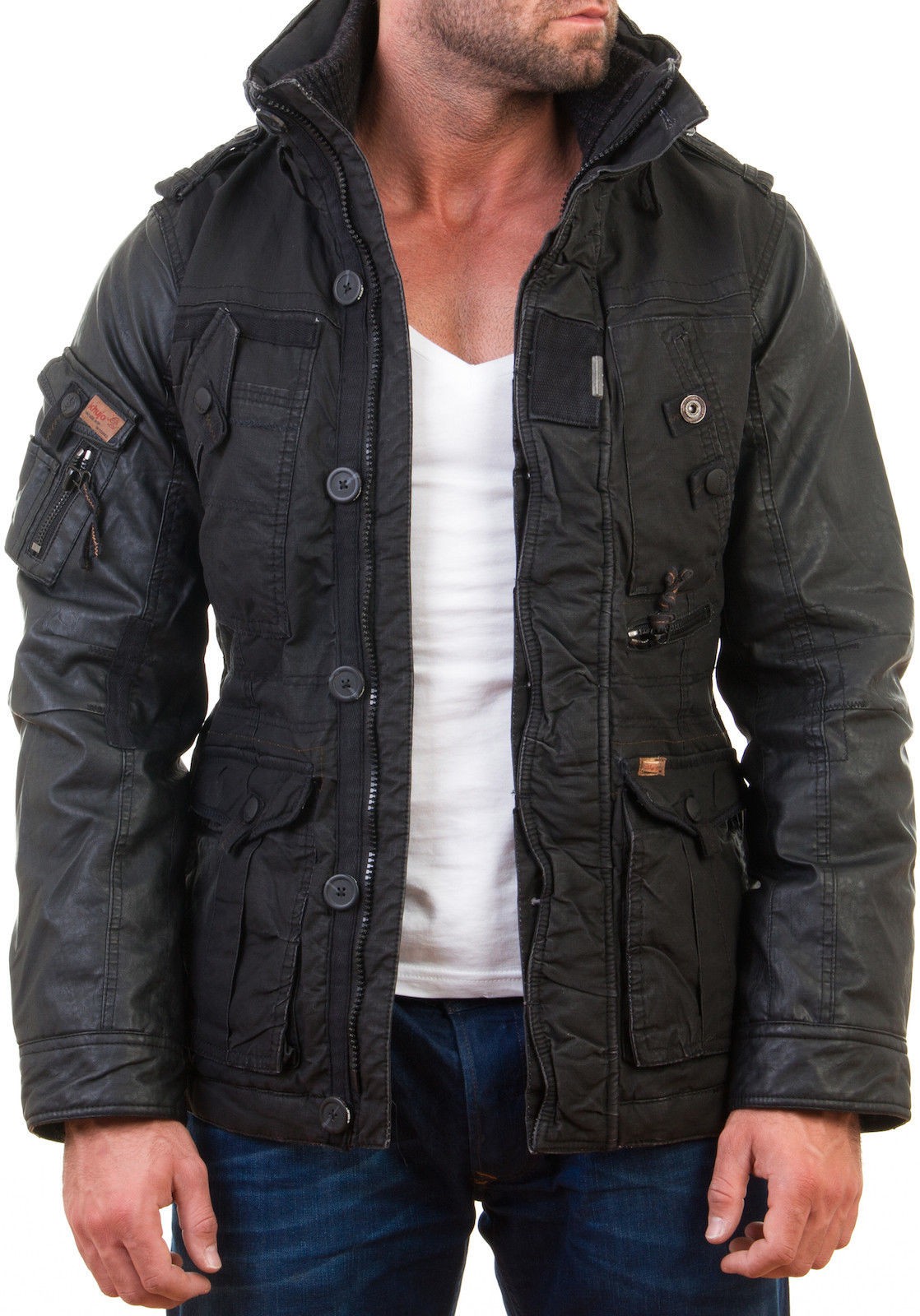 Khujo Men's Winter Jacket PU Faux Leather Jacket Tomboy Coat Parker ...
